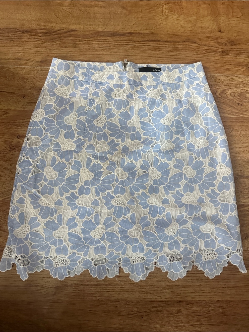 Aqua Light Blue & White Floral Lace Mini Skirt